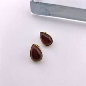 Genuine Red Agate Golden Teardrop Earring